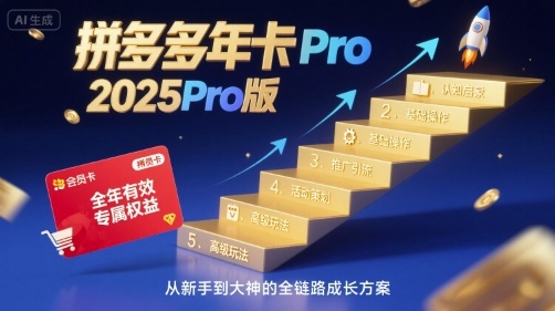 拼多多年卡2025Pro版，五大板块从认知到基础、从推广到活动、从活动到玩法-玩备项目资源网