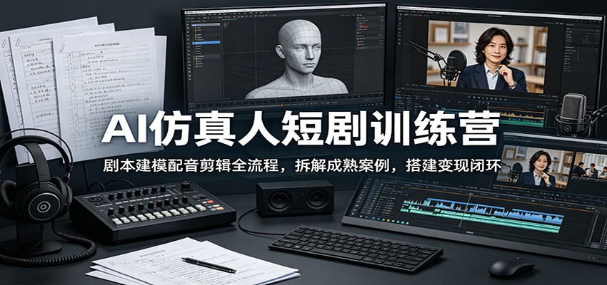 AI仿真人短剧训练营:剧本建模配音剪辑全流程,拆解成熟案例,搭建变现闭环-玩备项目资源网