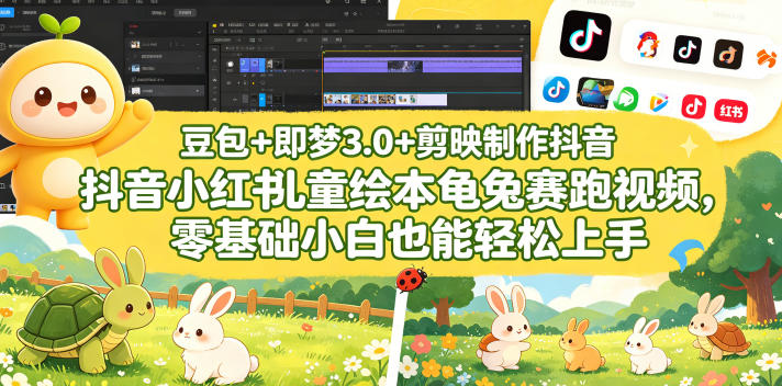 豆包＋即梦3.0+剪映制作抖音小红书儿童绘本龟兔赛跑视频，零基础小白也能轻松上手-玩备项目资源网