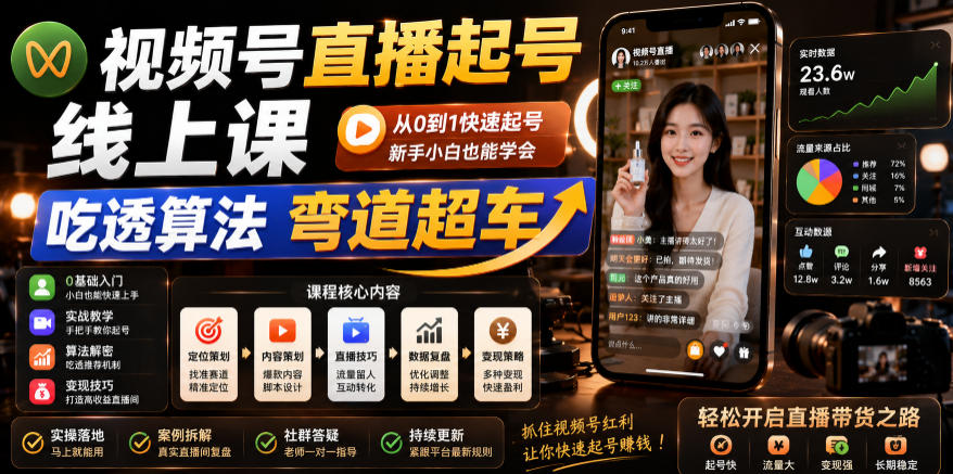 视频号直播起号线上课，吃透算法弯道超车（2026年6月）-玩备项目资源网