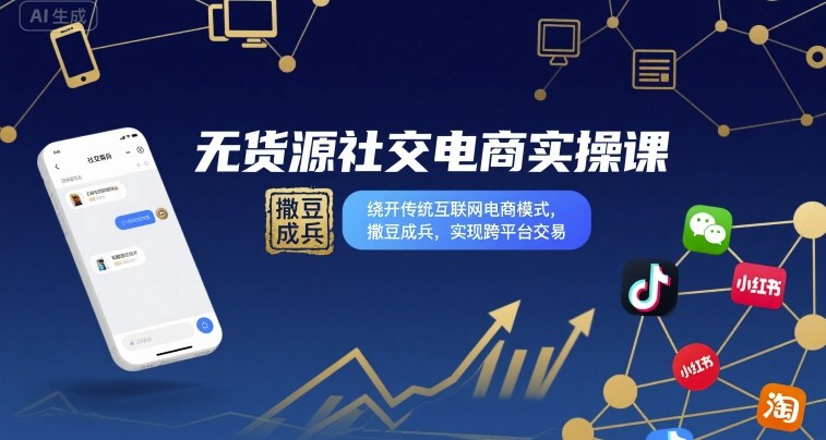 无货源社交电商实操课，绕开传统互联网电商模式，撒豆成兵，实现跨平台交易-玩备项目资源网