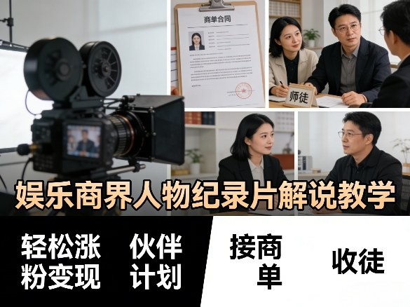 娱乐商界人物纪录片解说教学,轻松涨粉变现,伙伴计划,接商单,收徒等-玩备项目资源网