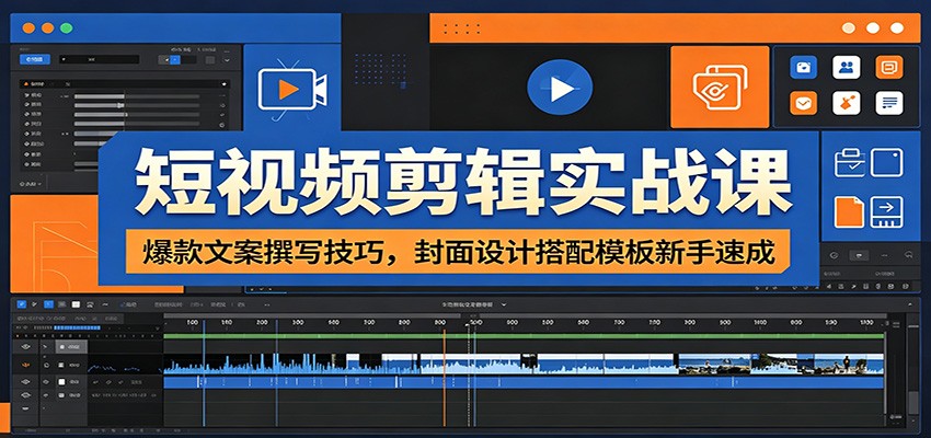 短视频剪辑实战课：爆款文案撰写技巧，封面设计搭配模板新手速成-玩备项目资源网