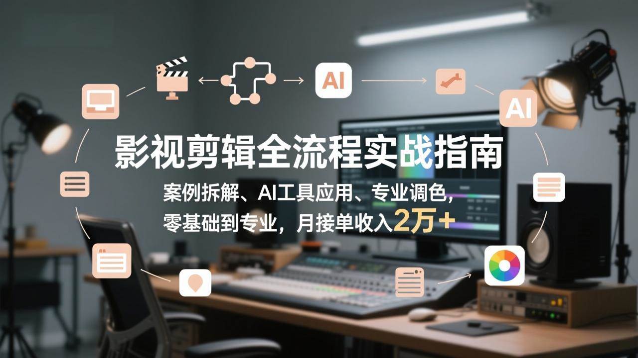 （17338期）影视剪辑全流程实战指南，案例拆解、AI工具应用、专业调色，零基础到专业，月接单收入2万+-玩备项目资源网