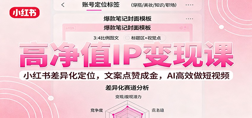 高净值IP变现课：小红书差异化定位，文案点赞成金， AI高效做短视频-玩备项目资源网
