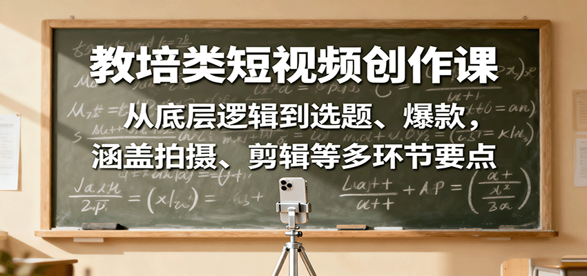 教培类短视频创作课：从底层逻辑到选题、爆款，涵盖拍摄、剪辑等多环节要点-玩备项目资源网