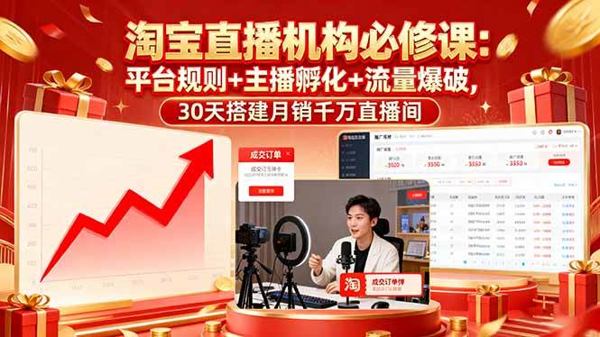 （16087期）淘宝直播机构必修课：平台规则/主播孵化/流量爆破,30天搭建月销千万直播间-玩备项目资源网
