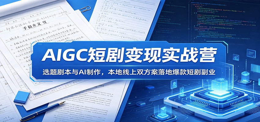 AIGC短剧变现实战营：选题剧本与AI制作，本地线上双方案落地爆款短剧副业-玩备项目资源网