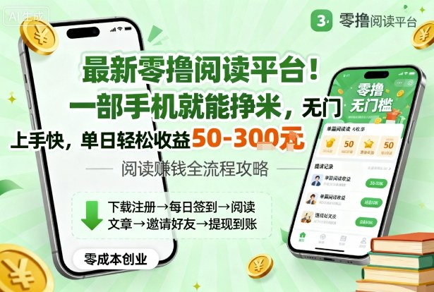 最新零撸阅读平台！一部手机就能挣米，无门槛上手快，单日轻松收益50-3张【揭秘】-玩备项目资源网