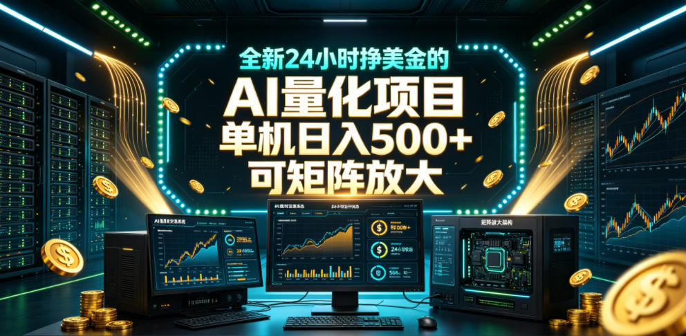 全新24小时挣美金的AI量化项目,单机日入500+,每天见收益,可矩阵放大【揭秘】-玩备项目资源网