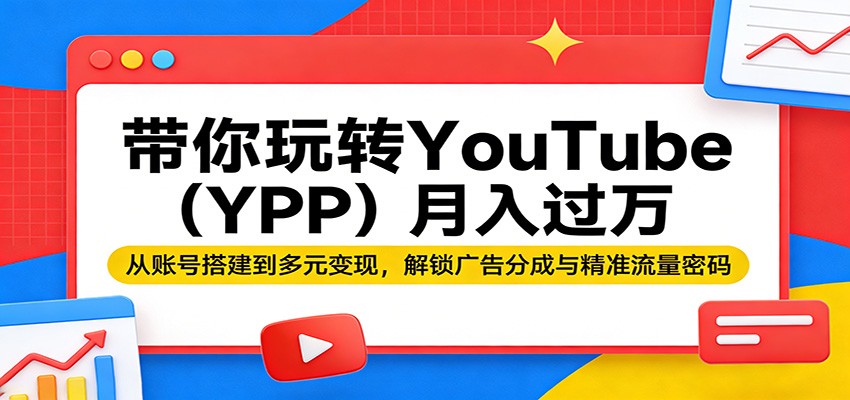 带你玩转YouTube（YPP）月入过万：从账号搭建到多元变现，解锁广告分成与精准流量密码-玩备项目资源网