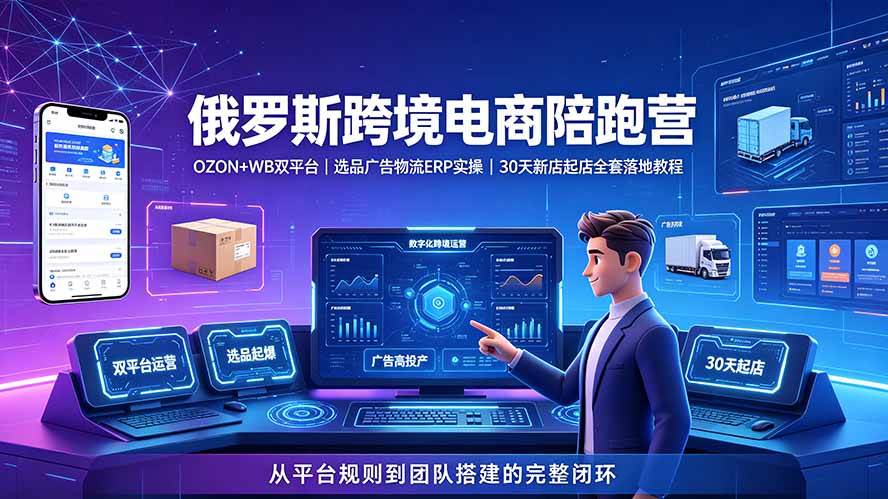 (19371期)2026俄罗斯跨境电商陪跑营:OZON+WB双平台|选品广告物流ERP实操|30天新店起店全套落地教程-玩备项目资源网