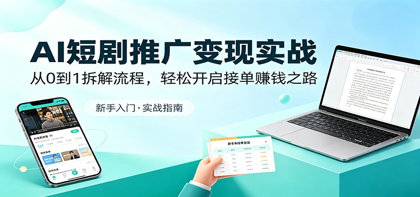 AI短剧推广变现实战：从0到1拆解流程，轻松开启接单赚钱之路-玩备项目资源网