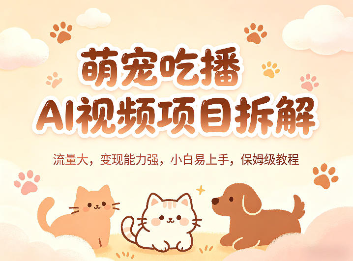 萌宠吃播AI视频项目拆解，流量大，变现能力强，小白易上手，保姆级教程-玩备项目资源网