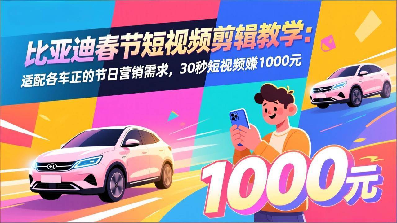 （17320期）比亚迪春节短视频剪辑教学：适配各车企的节日营销需求，30秒短视频赚1000元-玩备项目资源网