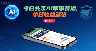 今日头条AI军事赛道，单日收益多张 ，手机可做【附指令】-玩备项目资源网