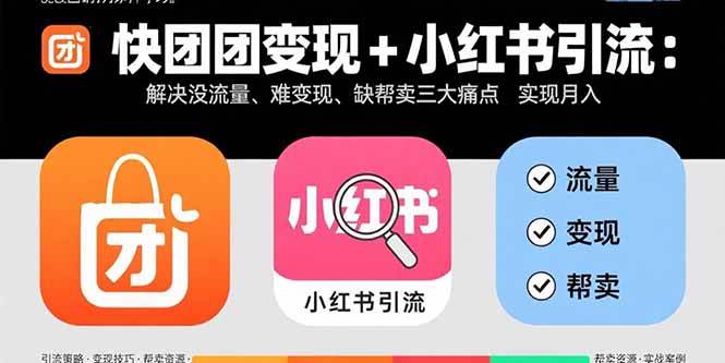 （15877期）快团团变现+小红书引流：解决没流量、难变现、缺帮卖三大痛点 实现月入3w+-玩备项目资源网