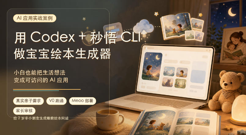 AI应用实战案例,用Codex+秒悟CLl做宝宝绘本生成器,小白也能把生活想法变成可访问的AI应用-玩备项目资源网