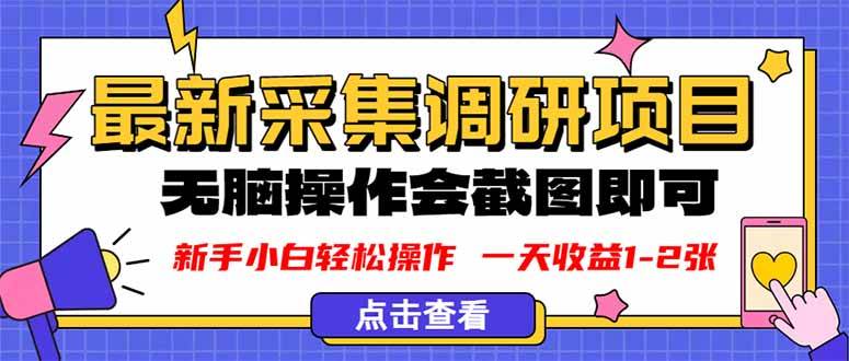 （16155期）新版采集调研项目，截图上传即可，无脑操作，日收益1-2张-玩备项目资源网