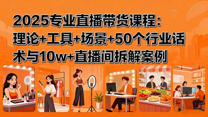（15988期）2025专业直播带货课程：理论+工具+场景+50个行业话术与10w+直播间拆解案例-玩备项目资源网