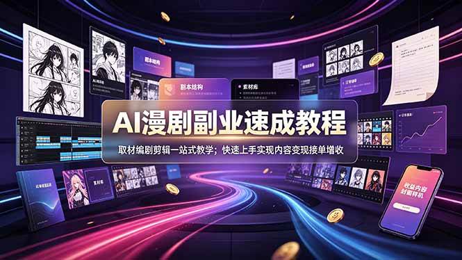 （19157期）AI漫剧副业速成教程，取材编剧剪辑一站式教学；快速上手实现内容变现接单增收-玩备项目资源网