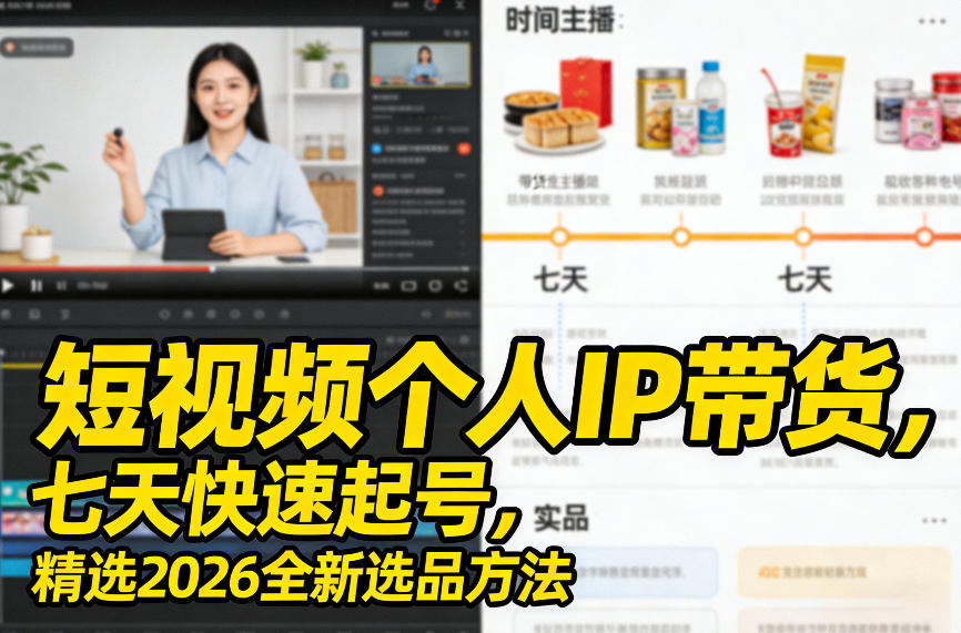 短视频个人IP带货，七天快速起号，精选2026全新选品方法-玩备项目资源网