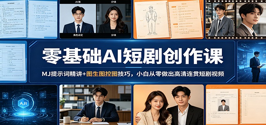 零基础AI短剧创作课：MJ提示词精讲+图生图控图技巧，小白从零做出高清连贯短剧视频-玩备项目资源网