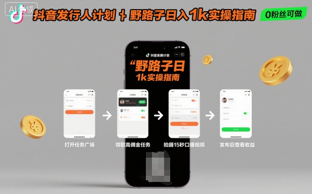 抖音发行人计划全新野路子玩法，随时随地，只要有手机，就能操作，日入1k+【揭秘】-玩备项目资源网