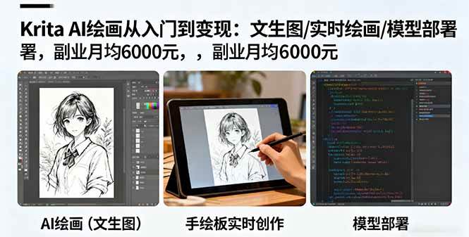 （16222期）Krita AI绘画从入门到变现：文生图/实时绘画/模型部署，副业月均6000元-玩备项目资源网