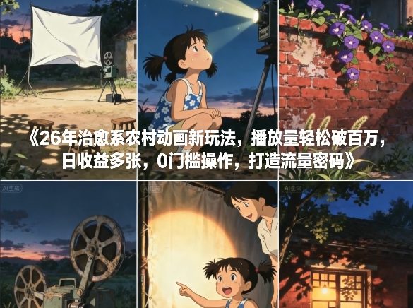 26年治愈系农村动画新玩法，播放量轻松破百万，日收益多张，0门槛操作，打造流量密码-玩备项目资源网