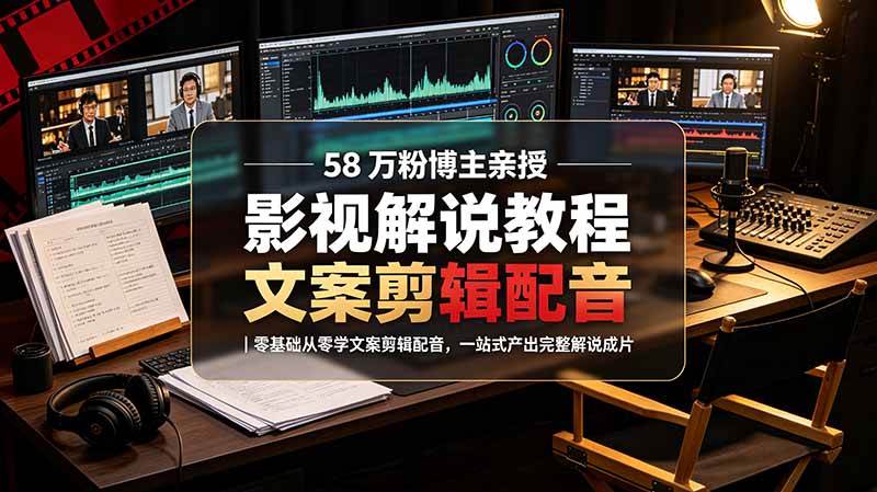 （19160期）58 万粉博主荧幕春秋亲授影视解说教程｜零基础从零学文案剪辑配音，一站式产出完整解说成片-玩备项目资源网