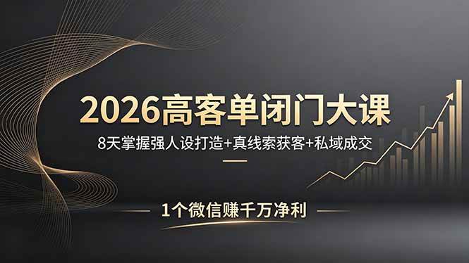 （18200期）2026高客单闭门大课，8 天掌握强人设打造 + 真线索获客 + 私域成交，1 个微信赚千万净利-玩备项目资源网