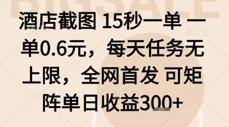 酒店截图项目，15秒一单，一单0.6米，每天任务无上限，全网首发可矩阵单日收益3张+【揭秘】-玩备项目资源网
