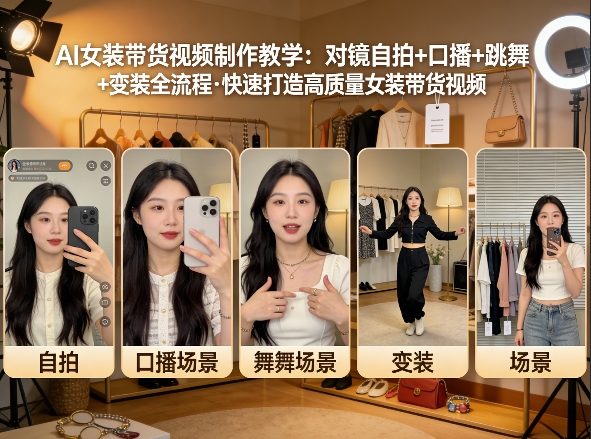 AI女装带货视频制作教学，对镜自拍、口播、跳舞、变装全流程，快速打造高质量女装带货视频-玩备项目资源网