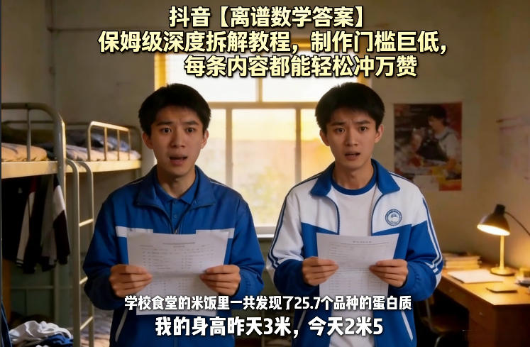 抖音【离谱数学答案】保姆级深度拆解教程，制作门槛巨低，每条内容都能轻松冲万赞，附详细步骤-玩备项目资源网