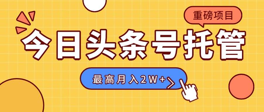 （15905期）【头条号托管 】我提供视频，你发布，每天操作5分钟，最高躺赚1W+-玩备项目资源网