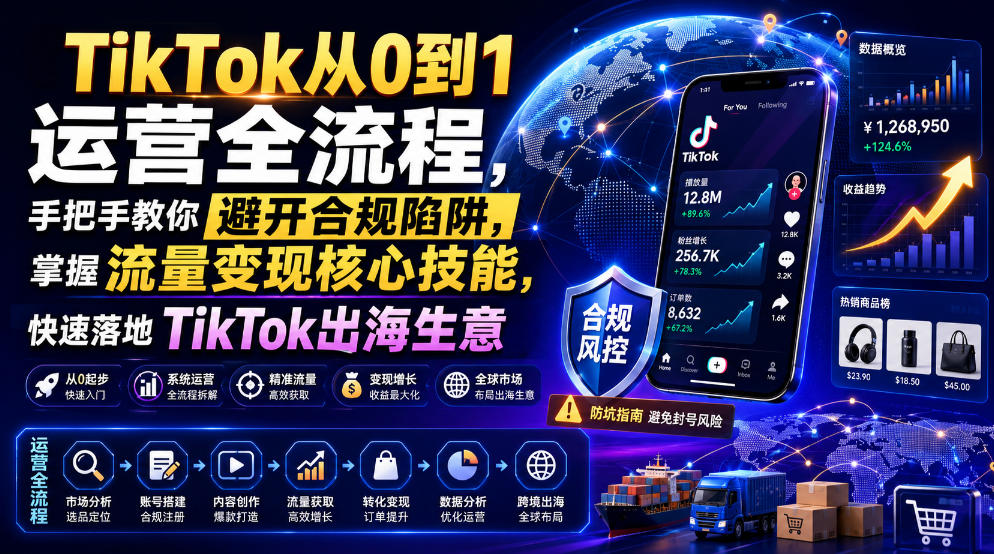 TikTok从0到1运营全流程，手把手教你避开合规陷阱，掌握流量变现核心技能，快速落地TikTok出海生意（更新7月）-玩备项目资源网