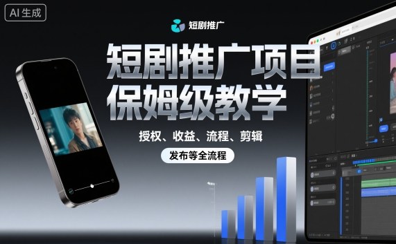 短剧推广项目保姆级教学，授权、收益、流程、剪辑，发布等全流程-玩备项目资源网