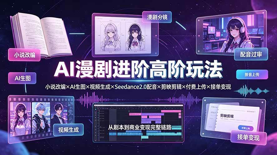 (19430期)AI漫剧进阶高阶玩法:小说改编×AI生图×视频生成×Seedance2.0配音×剪映剪辑×付费上传×接单变现-玩备项目资源网