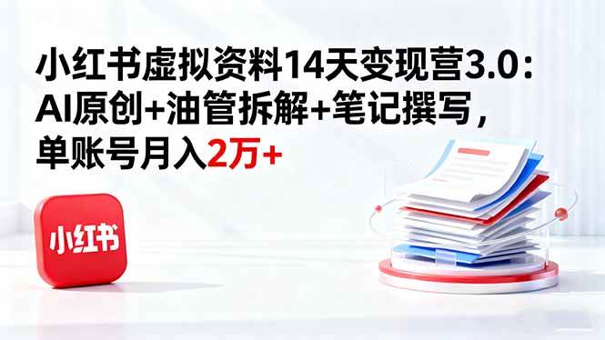 （16273期）小红书虚拟资料14天变现营3.0：AI原创+油管拆解+笔记撰写，单账号月入2万+-玩备项目资源网
