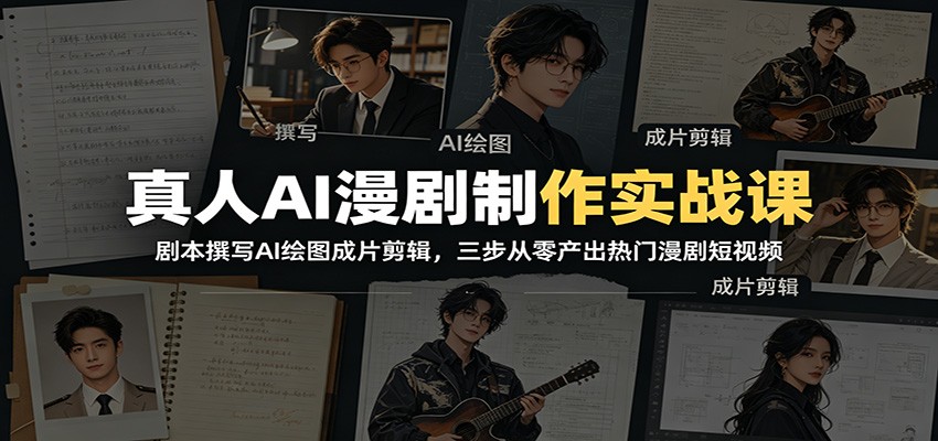 真人AI漫剧制作实战课：剧本撰写AI绘图成片剪辑，三步从零产出热门漫剧短视频-玩备项目资源网