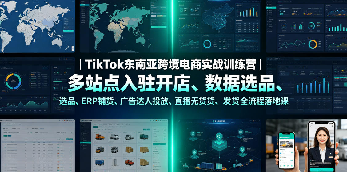 TikTok东南亚跨境电商实战训练营｜多站点入驻开店、数据选品、ERP铺货、广告达人投放、直播无货源发货全流程落地课-玩备项目资源网