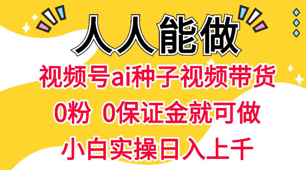视频号AI种子带货，0粉0保证金就可做，人人能做，实操日入1k+-玩备项目资源网