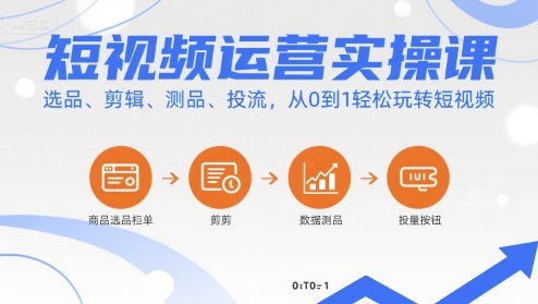 短视频运营实操课，选品、剪辑、测品、投流，从0到1轻松玩转短视频-玩备项目资源网
