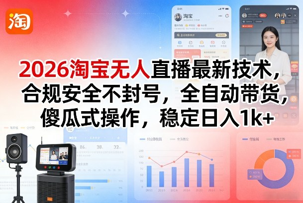 2026淘宝无人直播最新技术,合规安全不封号,全自动带货,傻瓜式操作,稳定日入1k+【揭秘】-玩备项目资源网