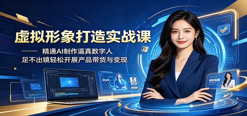 虚拟形象打造实战课:精通AI制作逼真数字人,足不出镜轻松开展产品带货与变现-玩备项目资源网