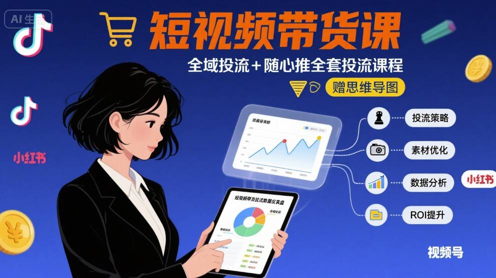最新短视频带货课，全域投流+随心推全套投流课程+思维导图-玩备项目资源网