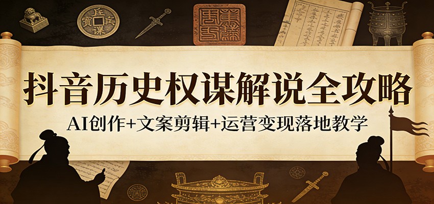 抖音历史权谋解说全攻略:AI创作+文案剪辑+运营变现落地教学-玩备项目资源网