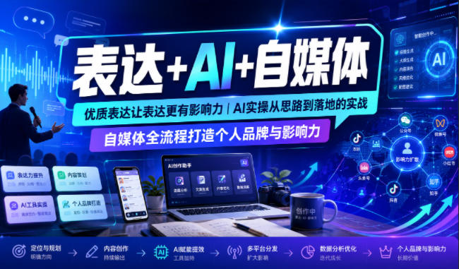 表达+AI+自媒体，优质表达让表达更有影响力|AI实操从思路到落地的实战|自媒体全流程打造个人品牌与影响力-玩备项目资源网