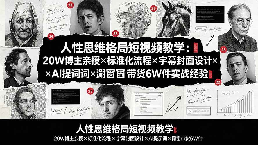 (19538期)人性思维格局短视频教学:20W博主亲授×标准化流程×字幕封面设计×AI提示词×橱窗带货6W件实战经验-玩备项目资源网
